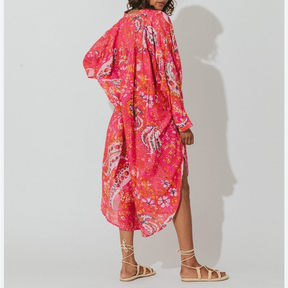 NWT Cleobella Brand 100% ORGANIC Cotton Kaftan dress S Small w cotton liner pink